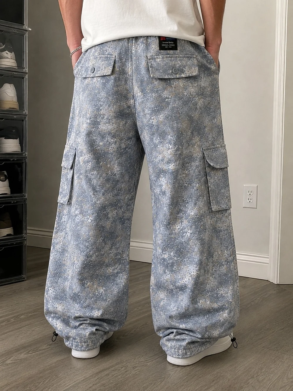 Kids' Gray Camouflage Cargo Jogger Bottoms with Red Star Accent